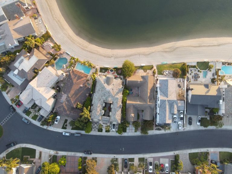 Aerial view of a coastal neighborhood