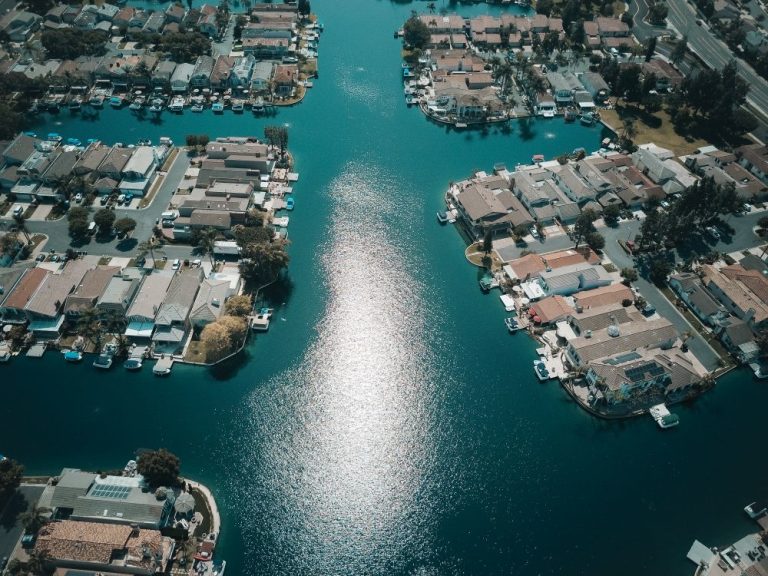Waterfront homes along a canal